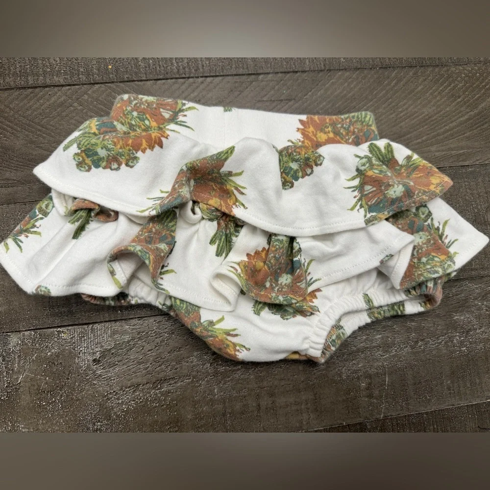 KATE QUINN Fall Cactus Floral Printed Ruffle Organic Cotton Bloomers Size 6-12 m